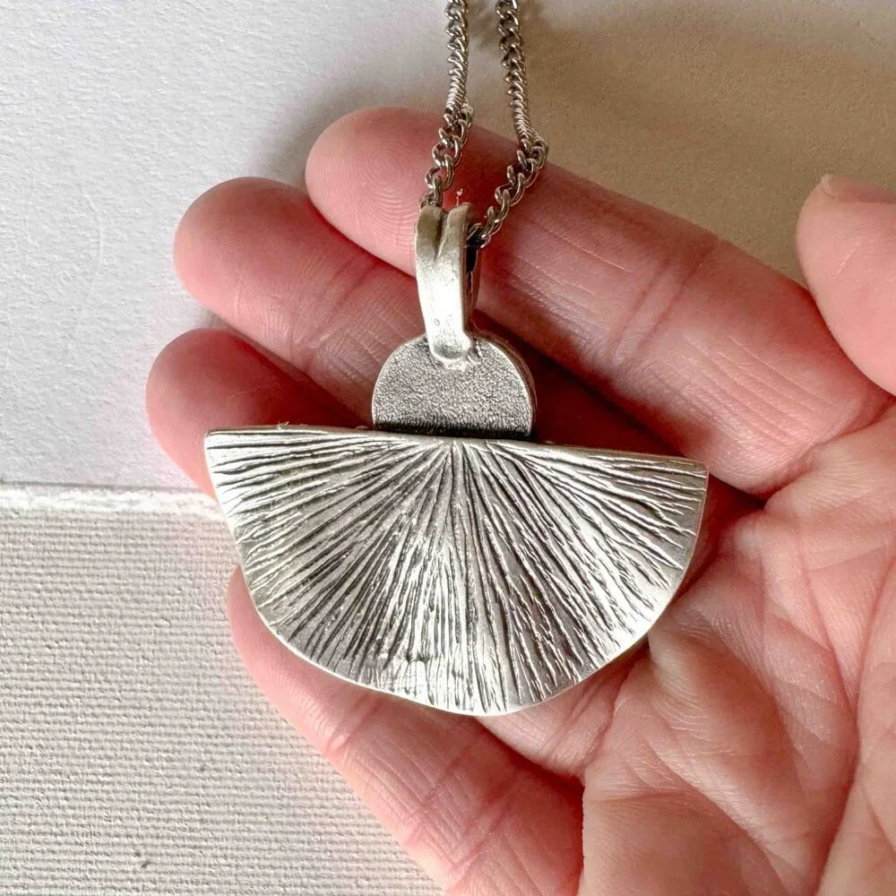 Blue White Ceramic Pendant Necklace Silver Fan Statement Necklace - Picture 9 of 9